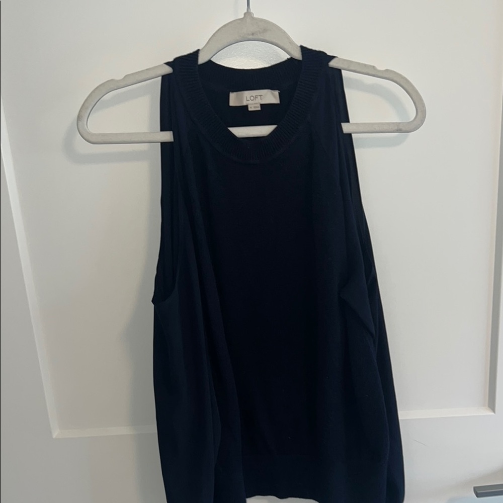 LOFT Women's navy blue cold shoulder Top - Picture 2 of 10